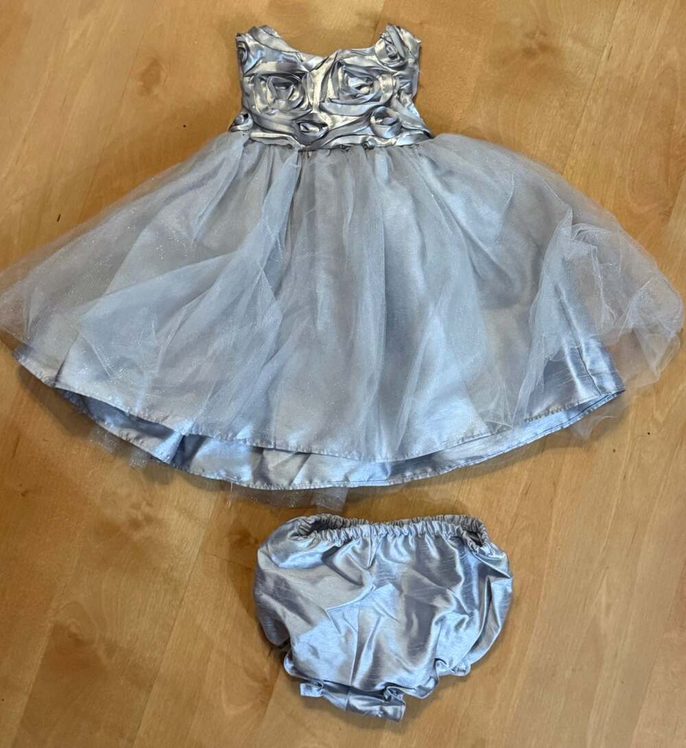 Marmellata Silver Tulle Rosette Dress with Matching Bloomers Size 6M